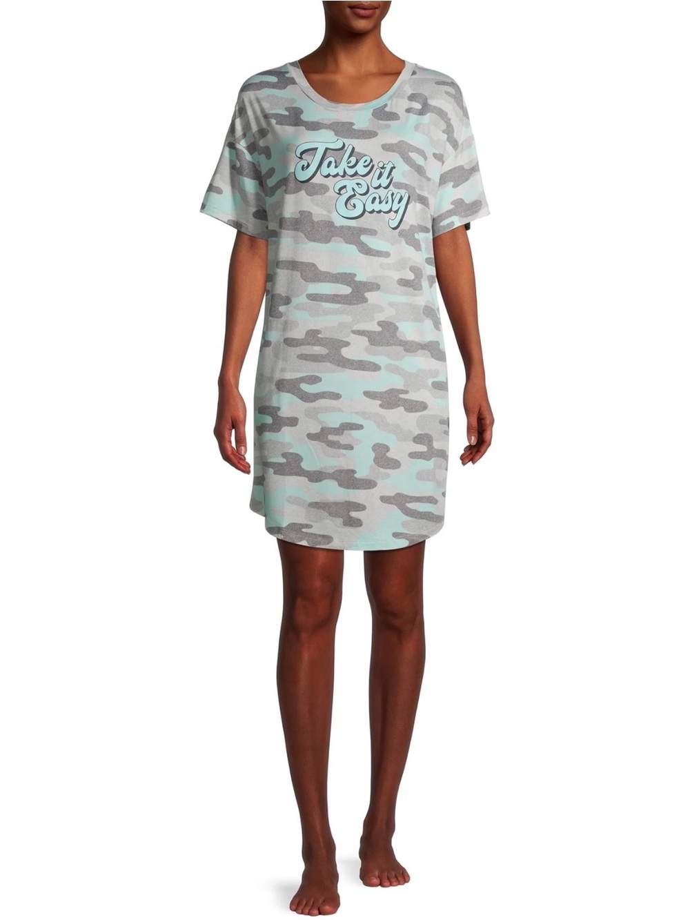 Secret Treasures Camo Sleepshirt Womens Size S Take It Easy Nightgown Mint Gray